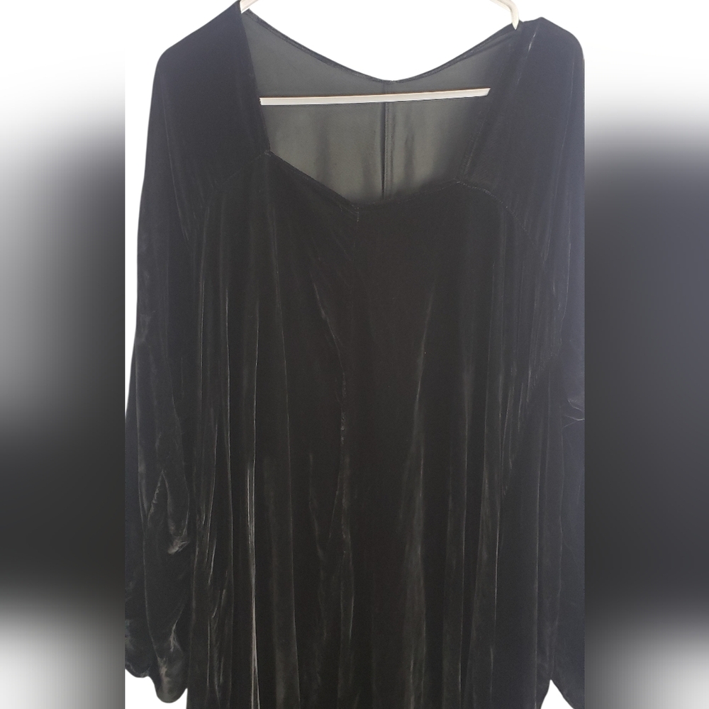 Women's Black Velvet Square Neck High Low Maxi Dress Witchy Goth Victorian - Picture 5 of 13